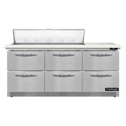 Continental Refrigerator D72N12C-FB-D 72" W Three-Section Six Drawer Designer Line Sandwich Unit