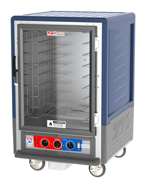 Metro C535-CFC-4-BU C5 3 Series Blue Half-Size Insulated Heated Holding & Proofing Cabinet with Clear Door and Fixed Wire Slides - 120V