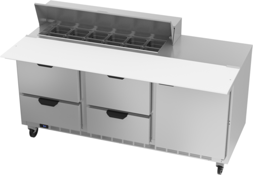 Beverage Air SPED72HC-12C-4 72" W Three-Section One Door Sandwich Top Refrigerated Counter