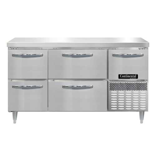 Continental Refrigerator DRA60NSS-D 60"W Two Drawer and Two Door Stainless Steel Designer Line Refrigerated Base Worktop Unit