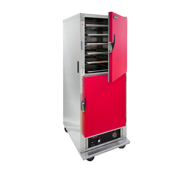 Cres Cor H135SUA11R 25.75" W Stainless Steel One Compartment Insulated Field Reversible Red Dutch Doors Mobile Heated Cabinet - 120 Volts