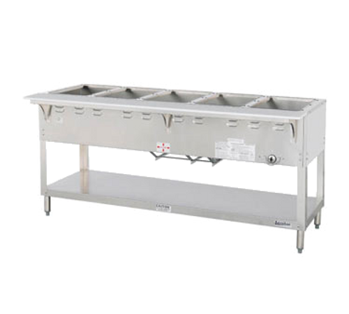Duke WB305-LP 72.38" W Liquid Propane Stainless Steel 5 Pan Open Base Aerohot Steamtable Wet Bath Unit - 27000 BTU