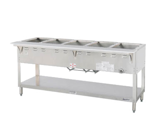 Duke WB305-LP 72.38" W Liquid Propane Stainless Steel 5 Pan Open Base Aerohot Steamtable Wet Bath Unit - 27000 BTU