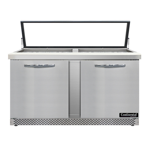 Continental Refrigerator SW60N24M-HGL-FB 60" W Two-Section Two Door Mighty Top Sandwich Unit with Hinged Glass Lid