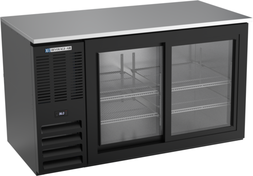 Beverage Air BB58HC-F-GS-B 59" W Two-Section Glass Door Refrigerated Food Rated Back Bar Storage Cabinet - 115 Volts
