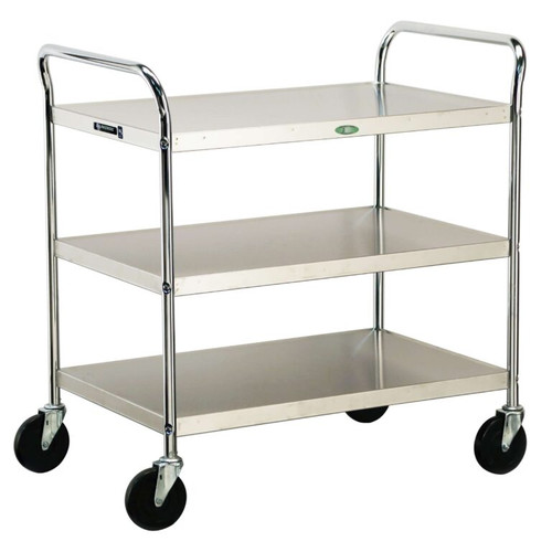 Lakeside 489 20" W 500 Lbs. Chrome Plated Solid 3-Shelf with Push Handles Utility Cart
