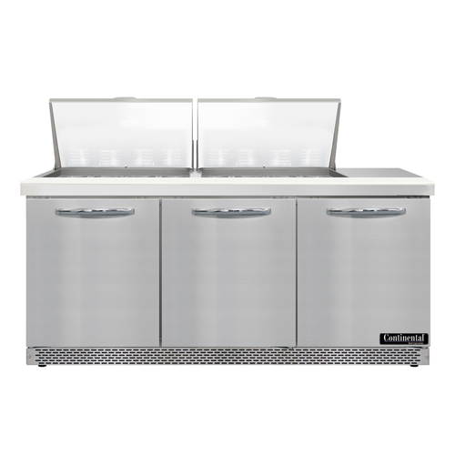 Continental Refrigerator D72N24M-FB 72" W Three-Section Three Door Designer Line Mighty Top Sandwich Unit