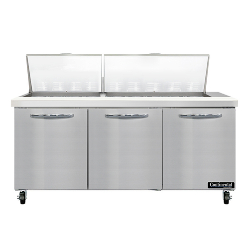 Continental Refrigerator SW72N27M 72" W Three-Section Three Door Mighty Top Sandwich Unit