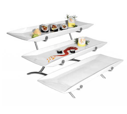 Cal-Mil PP1033-13 23"L x 18"W x 12"H Rectangular Black Metal Platter Display