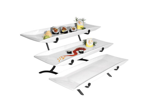 Cal-Mil PP1033-13 23"L x 18"W x 12"H Rectangular Black Metal Platter Display