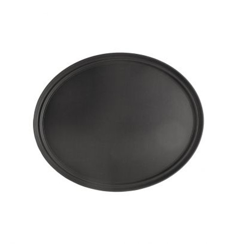 CAC China FGTO-2722BK 27" L x 22" W Fiberglass Black Oval Tray