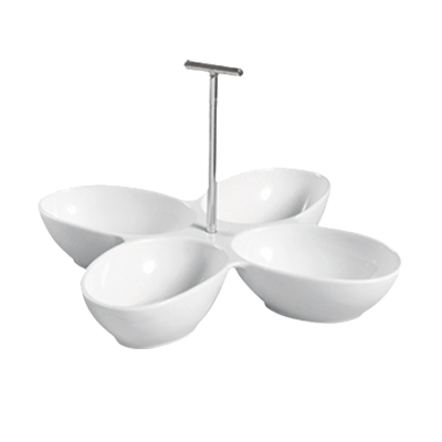 CAC China COL-44 8.5 Oz. Super White Porcelain Leaf Accessories Divided Bowl (1 Dozen)