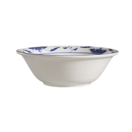 CAC China 103-84 8" Dia. 36 Oz. Porcelain Bone White Round Blue Lotus Noodle Bowl (2 Dozen Per Case)