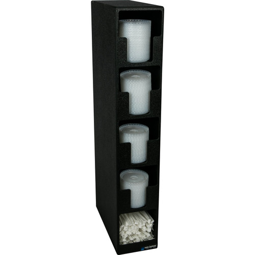 San Jamar L2204 Black Polystyrene 5-1/2"L x 13"W x 30"H Lid & Straw Tower