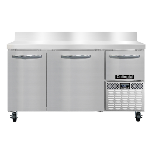 Continental Refrigerator RA60NBS 60"W Two Door Stainless Steel Refrigerated Base Worktop Unit With 6"H Backsplash