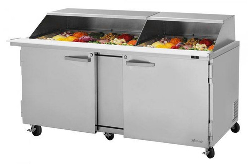 Turbo Air PST-72-30-N-SL 72.63" W Two-Section Two Door PRO Series Mega Top Sandwich/Salad Prep Table with Slide Lids