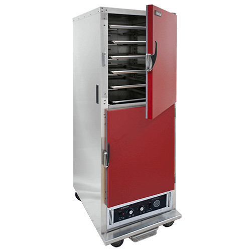 Cres Cor H135WUA11R 25.75" W Aluminum One Compartment Insulated Field Reversible Red Dutch Doors Mobile Heated Cabinet with Humidity - 120 Volts