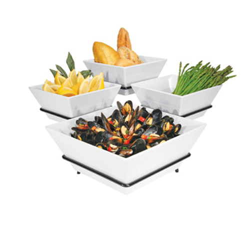 Cal-Mil SR1010-13 19"W x 19"D x 11"H Square Black Melamine Gourmet Quad Bowl Display