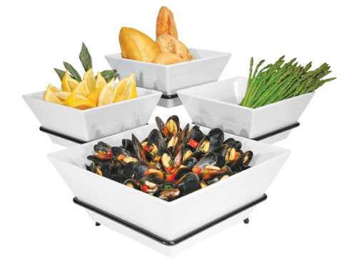 Cal-Mil SR1010-13 19"W x 19"D x 11"H Square Black Melamine Gourmet Quad Bowl Display