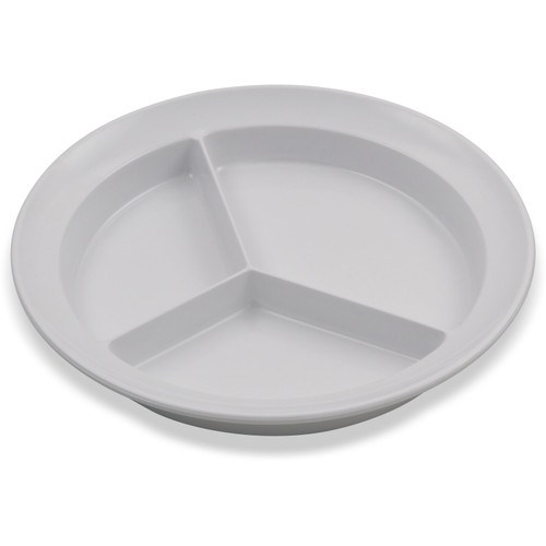 Carlisle KL20302 8 3/4" Dia. Plastic White Round Kingline 3-Compartment Plate