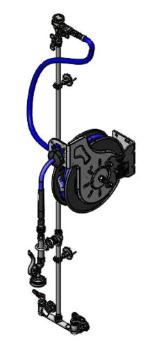 T&S Brass B-7232-U1MXS1CW 36" Flexible Water Hose Connector with Stainless Steel Blue Spray Valve Open Hose Reel Assembly