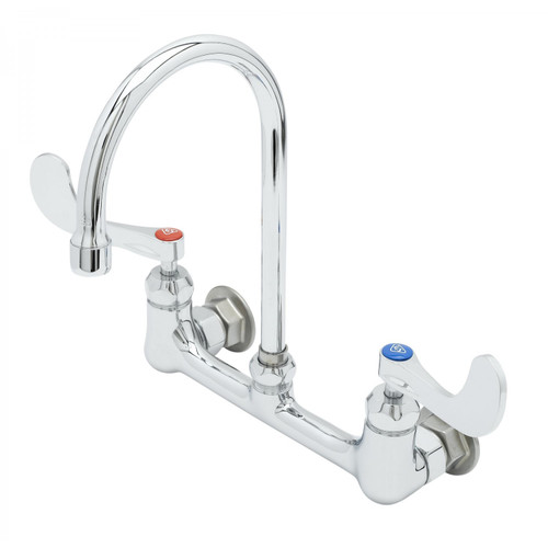 T&S Brass B-0331-CR4-L22 Double Pantry Faucet wall mount 8" adjustable centers 5-3/4" swivel/rigid gooseneck with 2.2 GPM laminar outlet