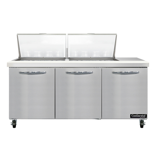 Continental Refrigerator SW72N24M 72" W Three-Section Three Door Mighty Top Sandwich Unit