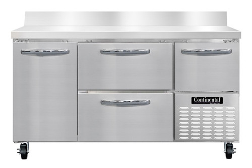 Continental Refrigerator FA60NBS-D 60"W Two Drawer and One Door Stainless Steel Freezer Base Worktop Unit With 6"H Backsplash