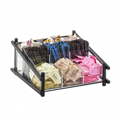 Cal-Mil 1148-13 13"W x 14"D x 6-1/2"H Seven Compartment Black One By One Condiment Organizer