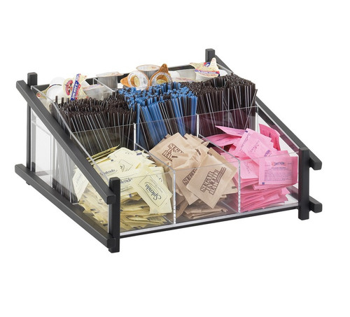 Cal-Mil 1148-13 13"W x 14"D x 6-1/2"H Seven Compartment Black One By One Condiment Organizer