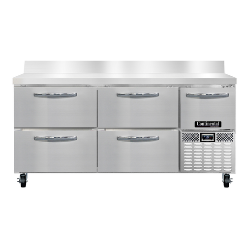 Continental Refrigerator RA68NBS-D 68"W Four Drawer and One Door Stainless Steel Refrigerated Base Workshop Unit With 5 1/2"H Backsplash