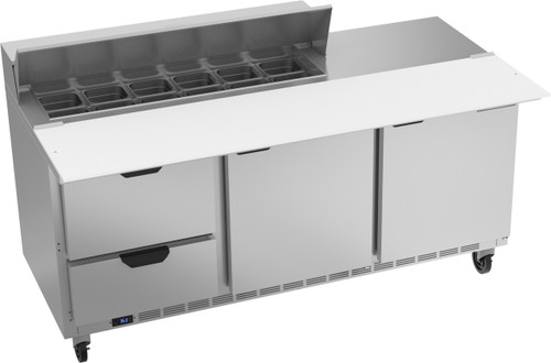 Beverage Air SPED72HC-12C-2 72" W Three-Section Two Door Sandwich Top Refrigerated Counter