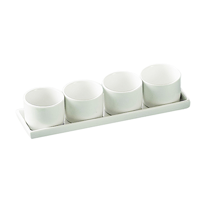 CAC China DT-SQ10 Super White Porcelain Round Gourmet Collection Tray and Bowl Set (10 Set Per Case)