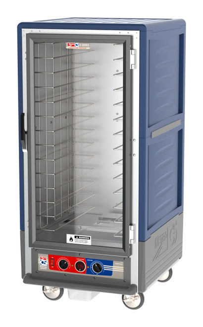Metro C537-MFC-4-BU C5 3 Series Blue 3/4-Size Insulated Moisture Heated Holding & Proofing Cabinet with Clear Doors and Fixed Wire Slides - 120 Volts