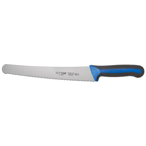 Winco KSTK-102 10" Black and Blue Sof-Tek Bread and Pastry Knife with TPR Handle