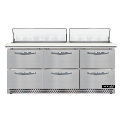 Continental Refrigerator D72N18C-FB-D 72" W Three-Section Six Drawer Designer Line Sandwich Unit