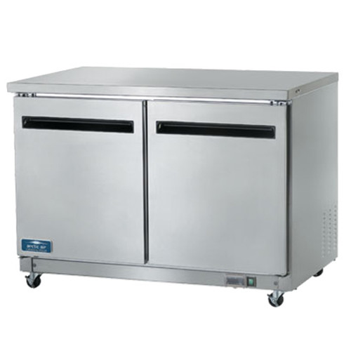 Arctic Air AUC48F 10.1 Cu. Ft. Stainless Steel Two Door Reach-In Undercounter Work Top Freezer - 115 Volts