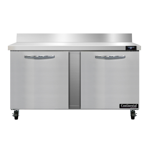 Continental Refrigerator SW60NBS 60"W Two Door Stainless Steel Work Top Refrigerator With 5 1/2"H Backsplash
