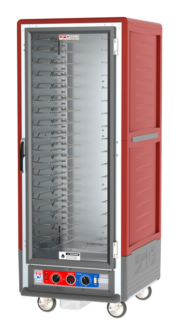 Metro C539-CLFC-U C5 3 Series Red Full-Size Insulated Low Wattage Heated Holding & Proofing Cabinet with Clear Door and Universal Wire Slides - 120V