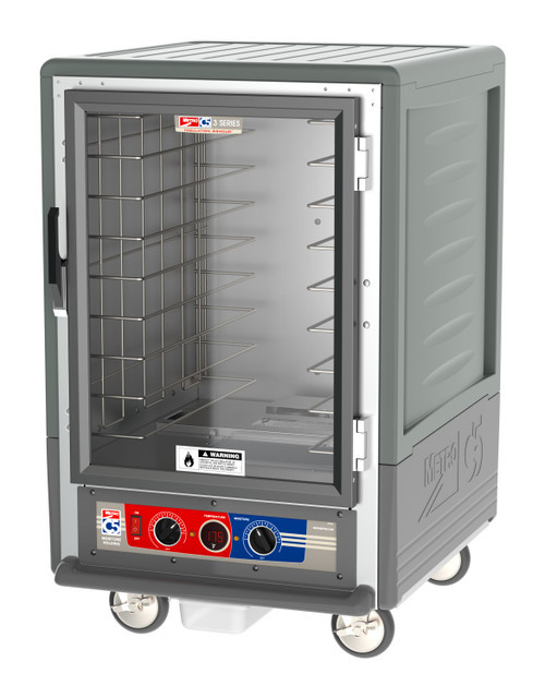 Metro C535-MFC-4-GY C5 3 Series Gray Half-Size Insulated Moisture Heated Holding & Proofing Cabinet with Clear Doors and Fixed Wire Slides - 120 Volts