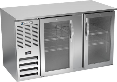 Beverage Air BB58HC-FG-S 58" W Stainless Steel 2 Glass Doors Refrigerated Food Rated Back Bar Storage Cabinet - 115 Volts