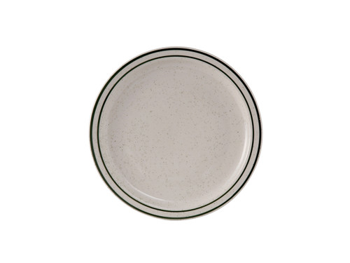 Tuxton TES-006 6-1/2" Ceramic American White/Eggshell With Green Speckle Round Plate (3 Dozen Per Case)