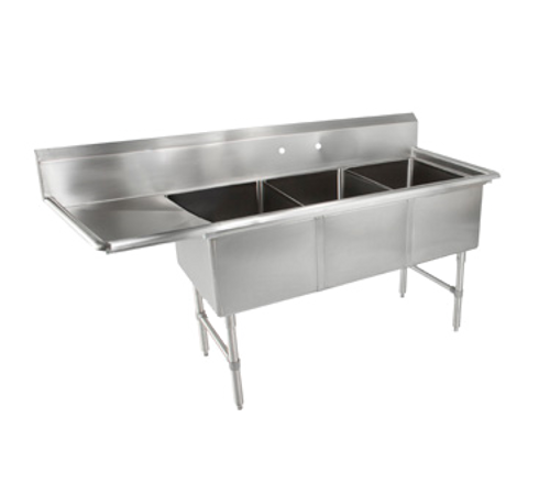John Boos 3B244-1D24L 3 Compartment Left Drain B Series Sink 100"W x 29-1/2"D x 44"H