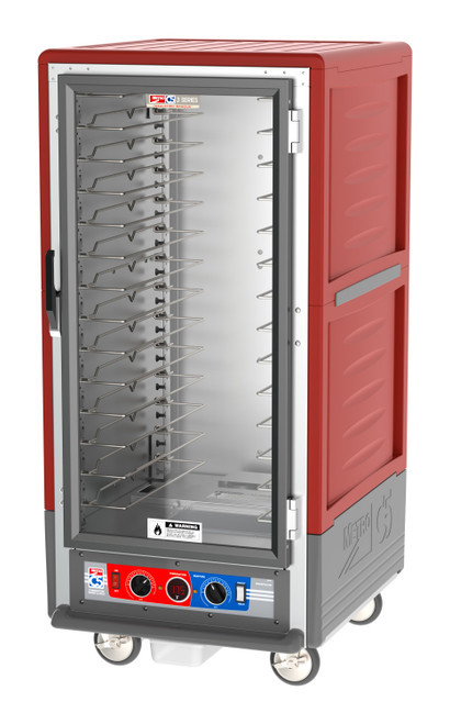 Metro C537-CLFC-U C5 3 Series Red 3/4-Size Insulated Low Wattage Heated Holding & Proofing Cabinet with Clear Door and Universal Wire Slides - 120V