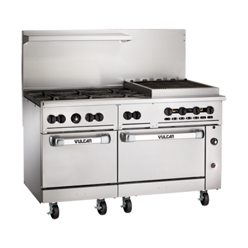 Vulcan 60SS-6B24CBP 60" W Stainless Steel Liquid Propane Endurance Restaurant Range - 302,000 BTU