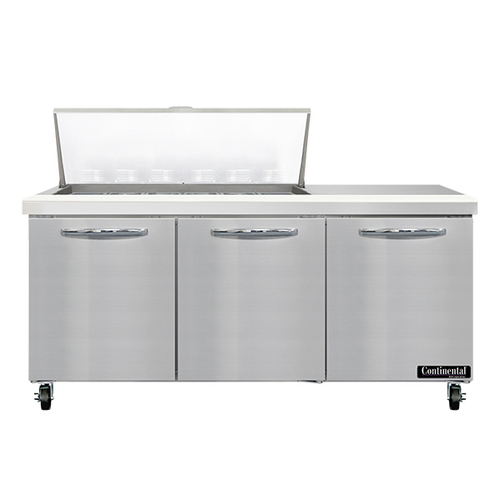 Continental Refrigerator SW72N18M 72" W Three-Section Three Door Mighty Top Sandwich Unit