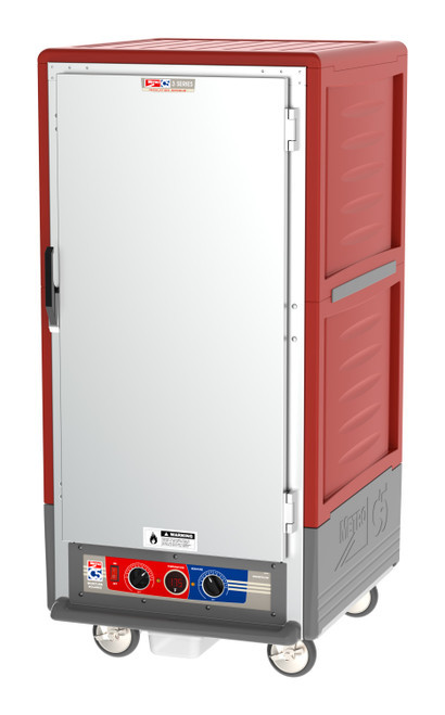 Metro C537-MFS-U C5 3 Series Red 3/4-Size Insulated Moisture Heated Holding & Proofing Cabinet with Solid Doors and Universal Wire Slides - 120 Volts
