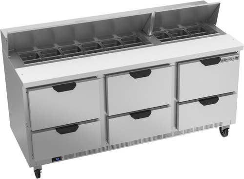 Beverage Air SPED72HC-18-6 72" W Three-Section Six Drawer Sandwich Top Refrigerated Counter