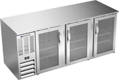 Beverage Air BB78HC-FG-S 78" W Three-Section Glass Door Refrigerated Food Rated Back Bar Storage Cabinet - 115 Volts