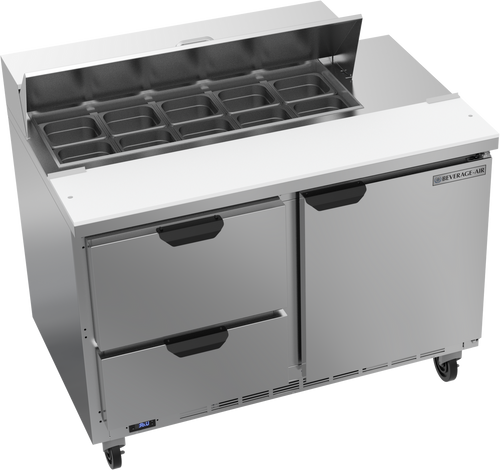 Beverage Air SPED48HC-10-2 48" W Two-Section One Door Sandwich Top Refrigerated Counter